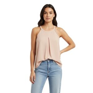 NAKED ZEBRA Tank‎ Top Womens Size M Peachy Pleated Keyhole Casual Chic